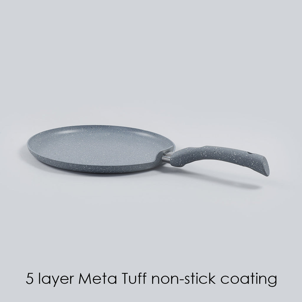 Granite 28cm Non-Stick Dosa Tawa | Induction Bottom | Soft-Touch Handles | Virgin Aluminium | PFOA/Heavy Metals Free | 3.5mm | 2 Year Warranty | Grey