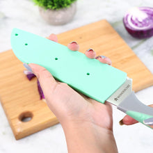 Load image into Gallery viewer, Easy Slice Stainless Steel Knife 6 Inches, Razor Sharp Double-Edged Blade, Hollow Blade Design, Full-Tang Construction, Plastic Guard For Protection, 5 Years Warranty, Green