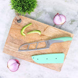 Easy Slice Stainless Steel Knife 6 Inches, Razor Sharp Double-Edged Blade, Hollow Blade Design, Full-Tang Construction, Plastic Guard For Protection, 5 Years Warranty, Green