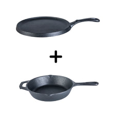 Load image into Gallery viewer, Forza Cast-iron Dosa Tawa, 25cm and Forza Cast-iron Fry Pan, 24cm
