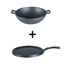 Load image into Gallery viewer, Forza Cast-iron Kadhai, 24cm and Forza Cast-iron Dosa Tawa, 25cm