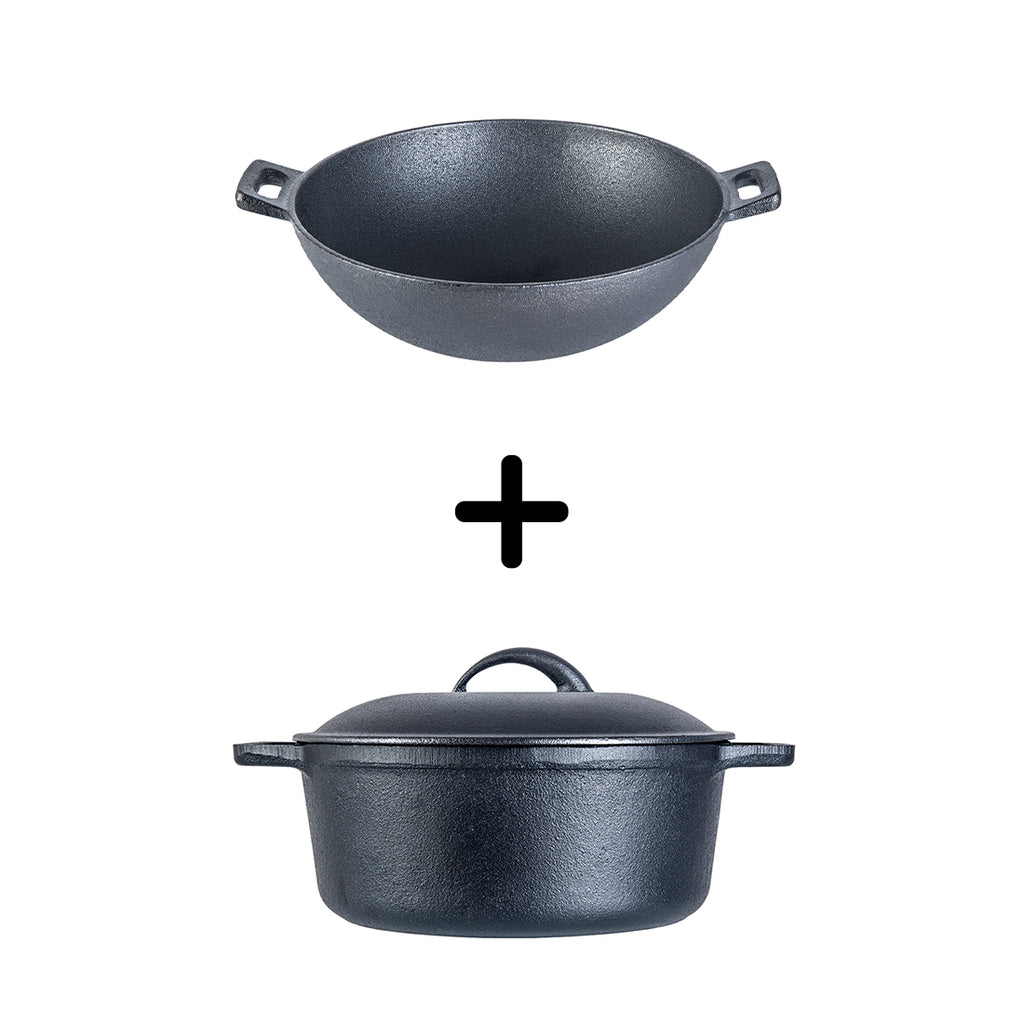Forza Cast-iron Kadhai, 24cm and Forza Cast-iron Casserole With Lid, 25cm
