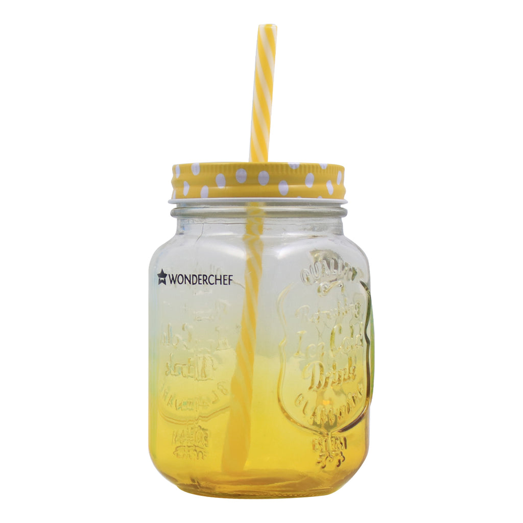 Mason Jar Set 450Ml (Yellow And Blue)