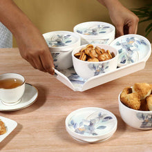 Load image into Gallery viewer, Venice Multipurpose Container &amp; Tray - Blue Leaves (Set of 9)
