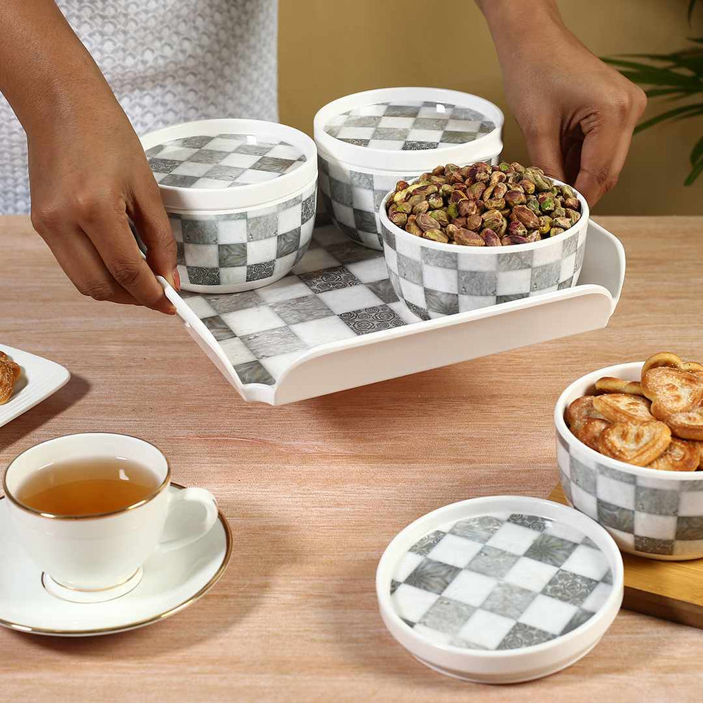 Venice Multipurpose Container & Tray - Grey Tiles (Set of 9)