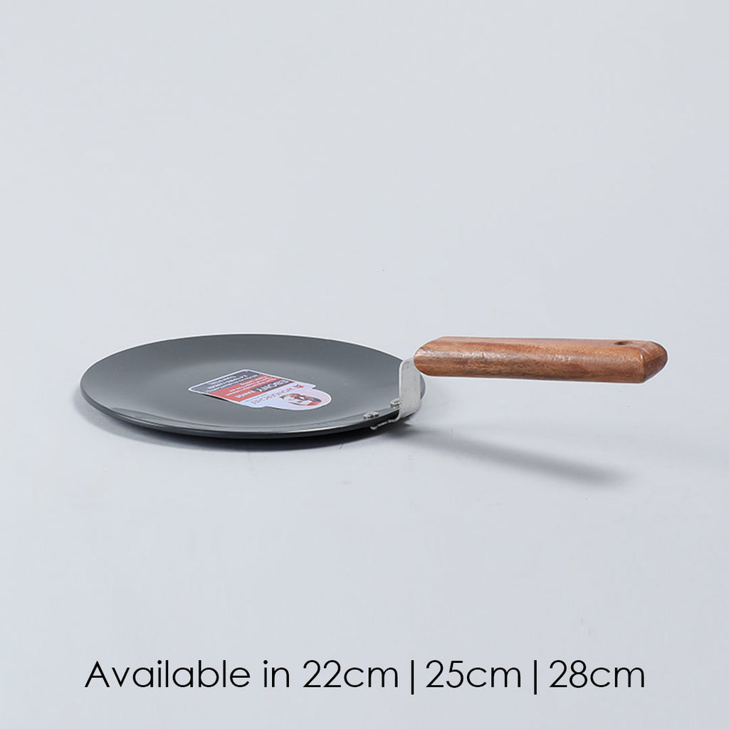 Ebony 22 cm Roti Tawa | Induction Bottom | Wooden Handle | Hard Anodized Aluminium | Non-Stick Tawa | 4.06 mm | 5 Years Warranty | Black
