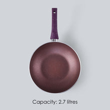 Load image into Gallery viewer, Granite Non-Stick Wok | Glass Lid | Induction Bottom | Soft-Touch Handles | Virgin Aluminium | PFOA and Heavy Metals Free | 3.5mm Thick| 24cm, 2.7 litres | 2 Year Warranty | Purple