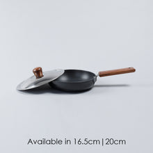 Load image into Gallery viewer, Ebony Non-stick 20 cm Deep Fry Pan with Lid with Induction Bottom &amp; Wooden Handle | Hard Anodized Aluminium | Metal-spatula friendly | 3.25 mm thickness ideal for deep frying | 5 Years Warranty | Grey