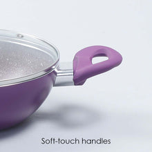 Load image into Gallery viewer, Royal Velvet 20 cm Non-Stick Kadhai with Lid and Induction Bottom | Soft-Touch Handle | Virgin Grade Aluminium | PFOA and Heavy Metals Free | 3 mm thick | 1.4 litres | 2 Years Warranty | Purple