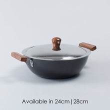 Load image into Gallery viewer, Ebony Hard Anodized 28 cm Wok with Lid | 4.5 Litre | Ideal for Biryani, Pulao|  Black / Brown