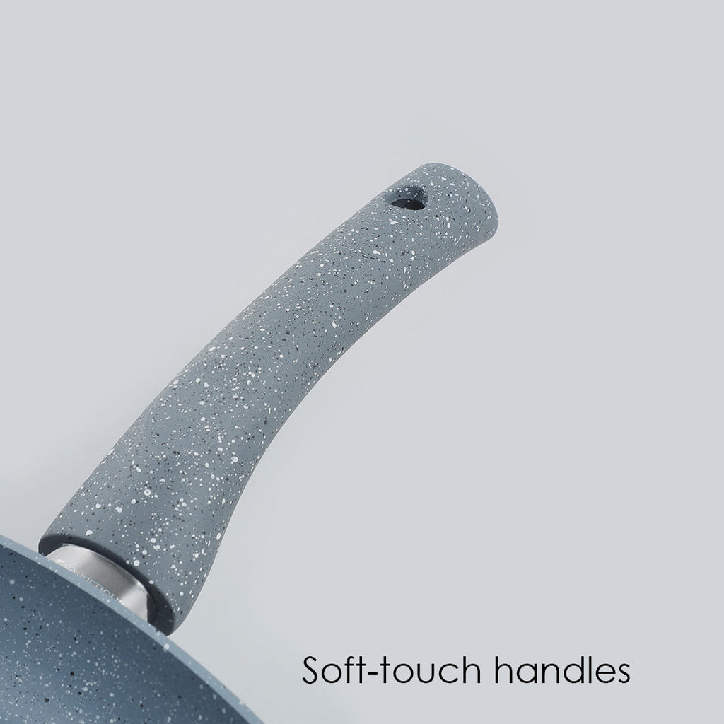 Granite Non-stick Grill Pan, Soft-touch handles, Virgin grade aluminium, PFOA/Heavy metals free, 3.5mm, 2 years warranty, Grey - Wonderchef