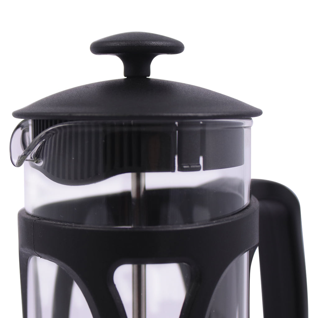 French Press Coffee & Tea Maker 350 ml|Premium Heat Resistant Borosilicate Glass Carafe|4 Level Filtration System|Stainless Steel Plunger with Mesh|Perfect for Coffee Brew Enthusiasts|1-2 Cups of Coffee|Brews in Just 3 Minutes|Black|1 Year Warranty