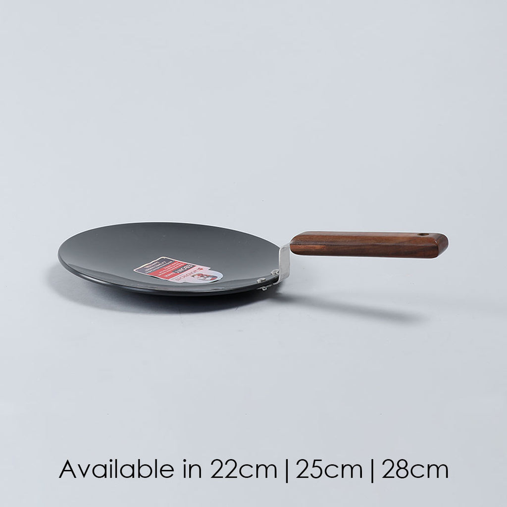 Ebony 25 cm Roti Tawa | Induction Bottom | Wooden Handle | Hard Anodized Aluminium | Non Stick Tawa| 4.06 mm | 5 Years Warranty | Black