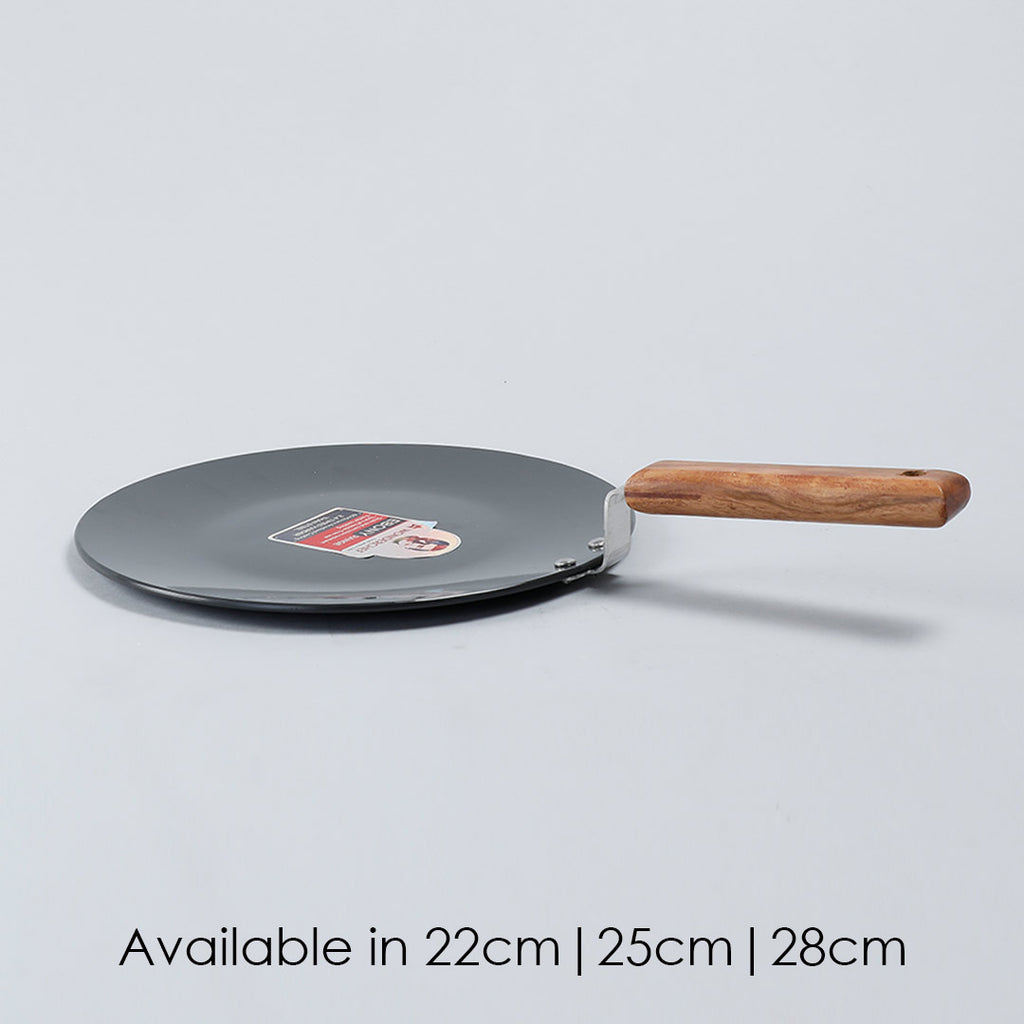 Ebony 28 cm Roti Tawa | Induction Bottom | Wooden Handle| Hard Anodized Aluminium | Non Stick Tawa | 4.06 mm| 5 Years Warranty | Black