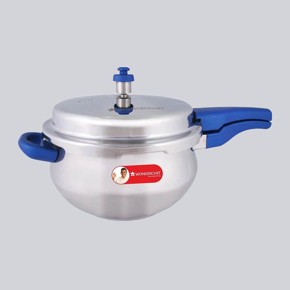 Nigella Induction Base 5.5L Stainless Steel Handi Pressure Cooker with Outer Lid, Blue Handle