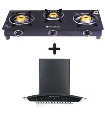 Load image into Gallery viewer, Ultima 3 Burner Glass Gas Cooktop &amp; Ultima Curve Chimney 60cm