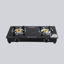 Load image into Gallery viewer, Ruby 2 Burner Glass Cooktop,  Black 7mm Toughened Glass with 1 Year Warranty, Ergonomic Knobs, Efficient Brass Burners, Stainless-steel Spill Tray, Manual Ignition