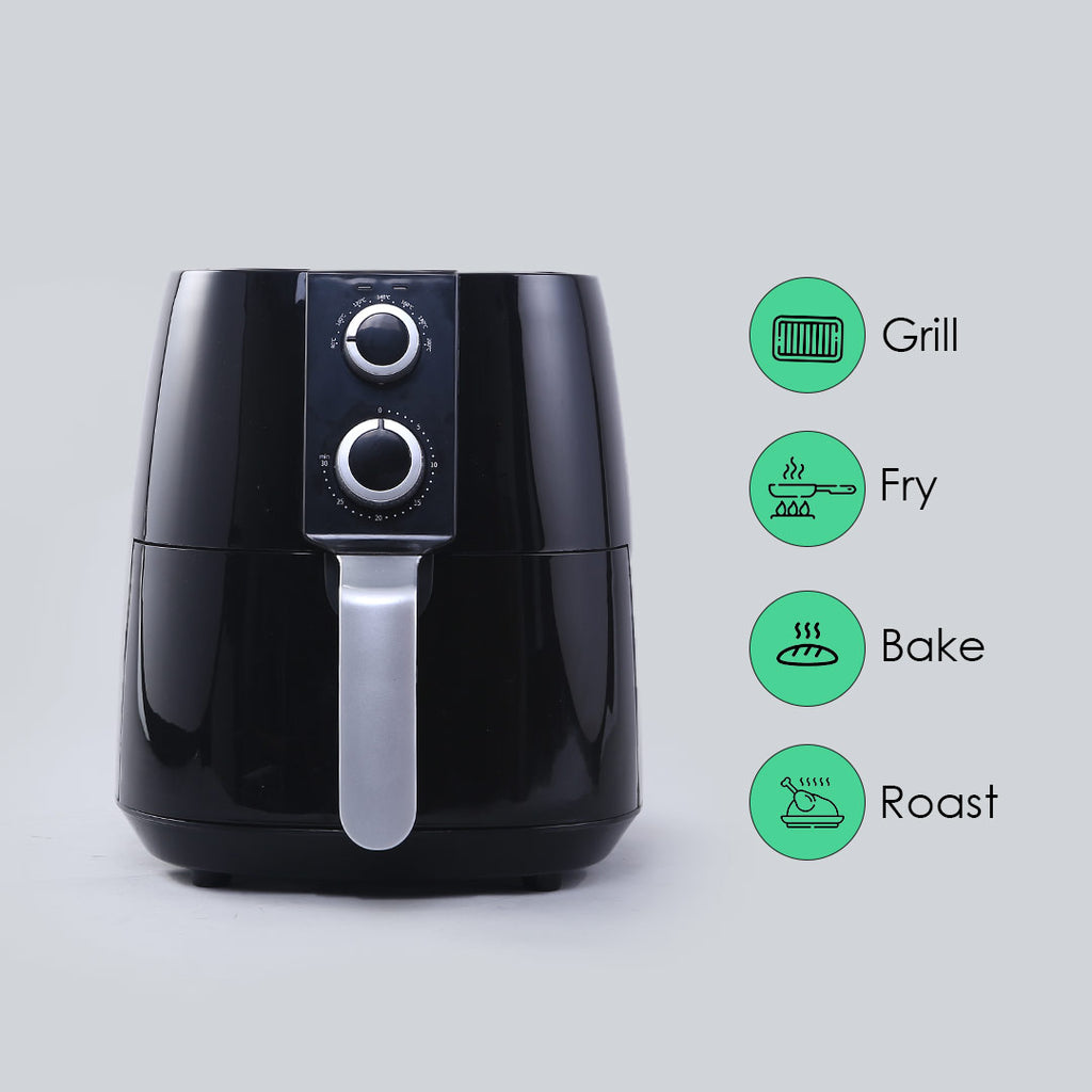 Prato Manual Air Fryer for Home and Kitchen with 5 Pre-set Menu|3.8 Litres Non-stick Basket| Fry, Grill, Bake & Roast| Rapid Air Technology| Auto Shut-Off| Healthy Cooking with 99% less Fat| Sleek & Compact| 1450 Wattage| Black| 1 Year Warranty