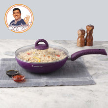 Load image into Gallery viewer, Granite Non-Stick Wok | Glass Lid | Induction Bottom | Soft-Touch Handles | Virgin Aluminium | PFOA and Heavy Metals Free | 3.5mm Thick| 24cm, 2.7 litres | 2 Year Warranty | Purple