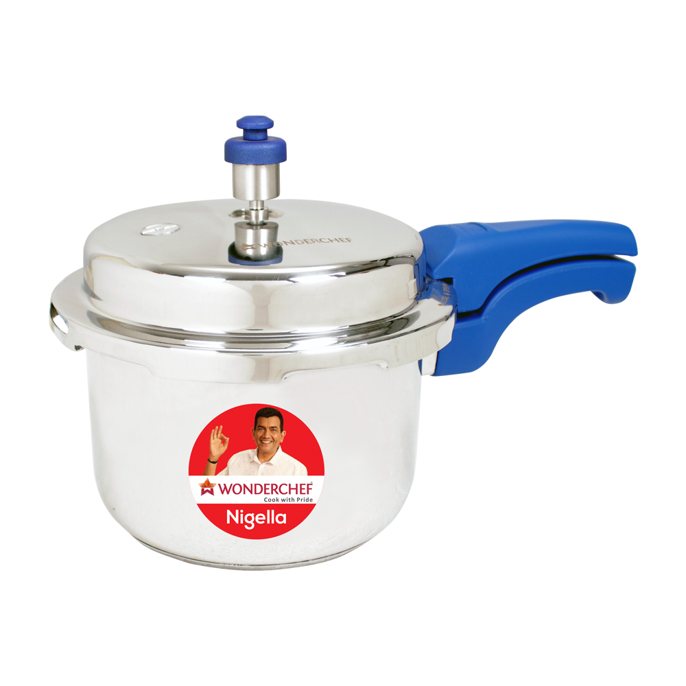 Nigella Induction Base 3L Stainless Steel Pressure Cooker with Outer Lid Blue