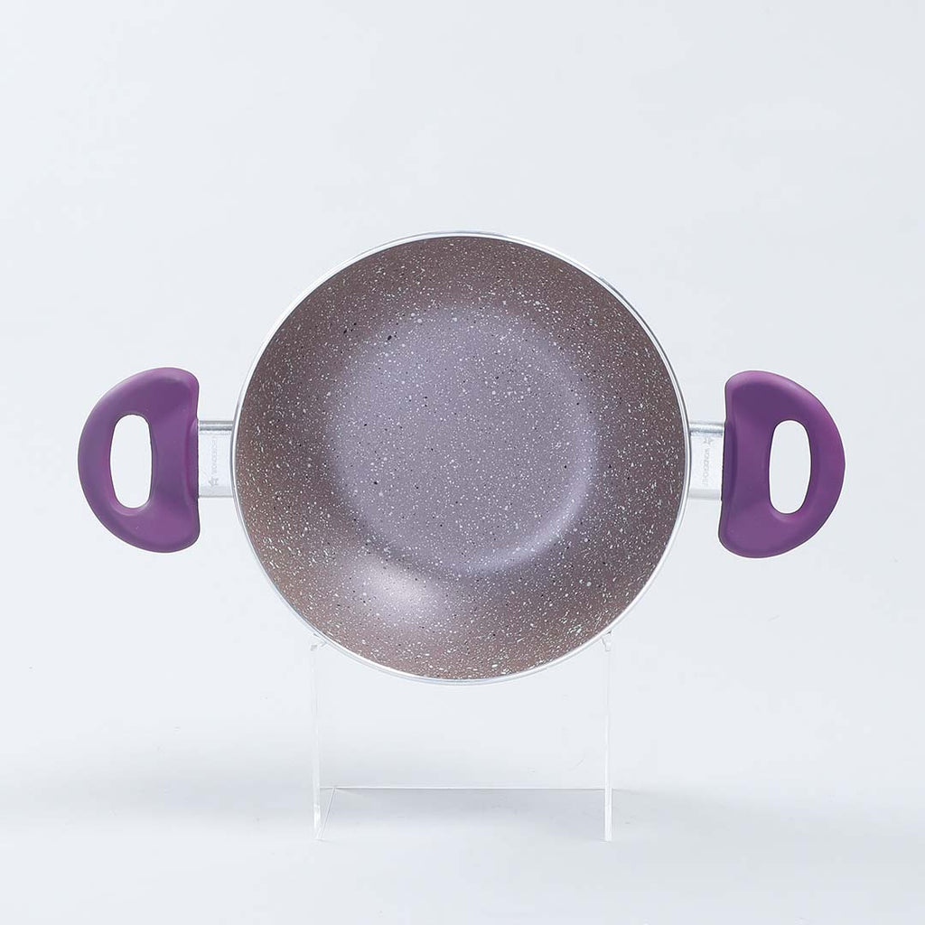 Royal Velvet 20 cm Non-Stick Wok with Lid and Induction Bottom | Soft-Touch Handle | Virgin Grade Aluminium | PFOA and Heavy Metals Free | 3 mm thick | 1.4 litres | 2 Years Warranty | Purple