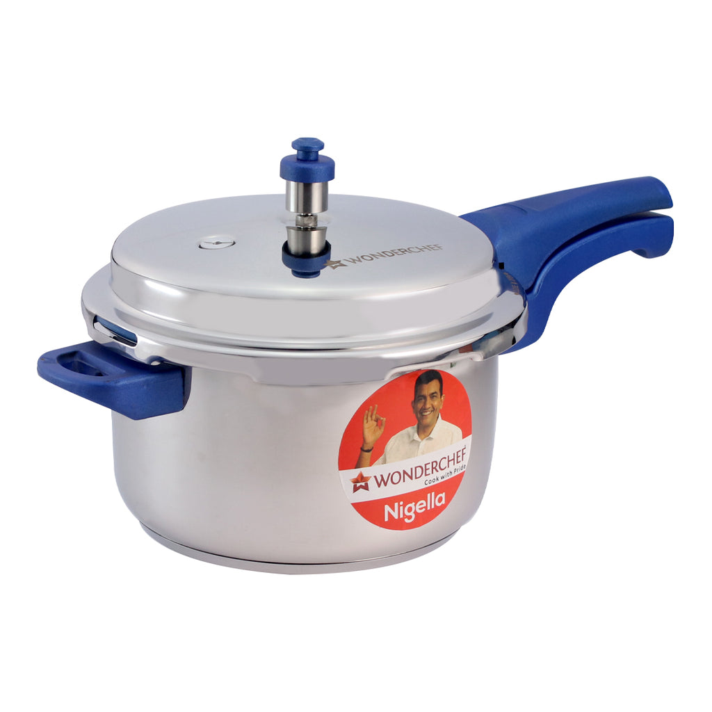 Nigella Induction Base 1.5L Stainless Steel Pressure Cooker with Outer Lid Blue