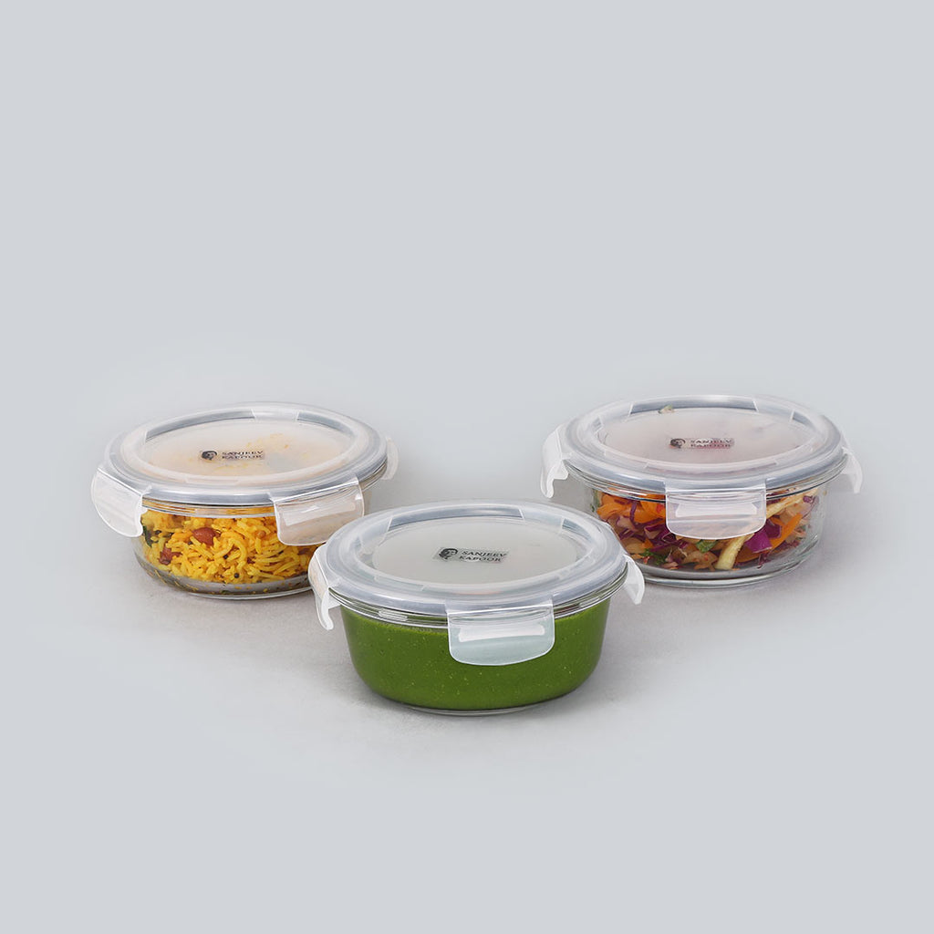 Boston Round Glass Lunch Boxes With Insulated Bag 400ml - Set Of 3 Pcs