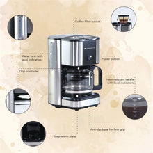 Load image into Gallery viewer, Regalia Brew Coffee Maker 550 W | Stainless Steel Body | 700ml Borosilicate Glass Carafe | 3-in-1 Filter Coffee, Espresso, Cappuccino | Auto Shut Off | Removable Cone Filter | 7 Cups Coffee | Perfect Gifting Option | Black &amp; Silver | 2 Year Warranty