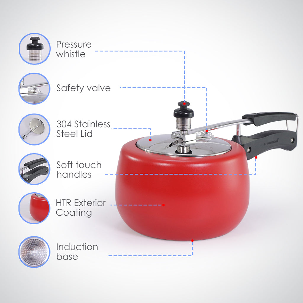 Regalia Induction Base 3L Pressure Cooker with Inner Lid, 2 Years Warranty, Red