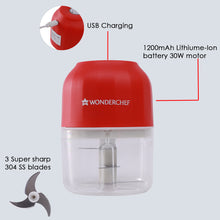 Load image into Gallery viewer, Zippy Rechargeable Wireless Electric Cordless Chopper, Stainless Steel Blades, One Touch Operation, 10 Seconds Chopping, Mincing Vegetable, Meat - 250 ML, 30 Watts, 1 Year Warranty