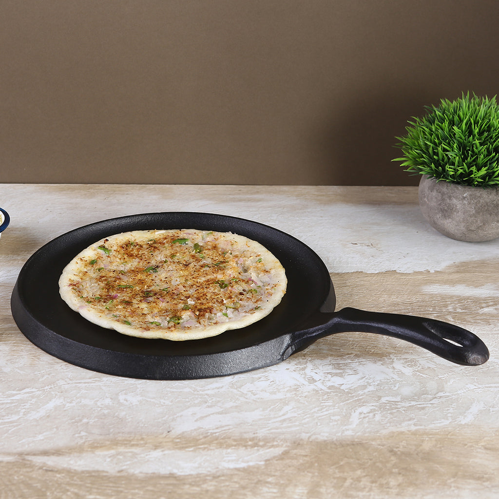 Forza Cast-Iron 25 cm Dosa Tawa Pan | Pre-Seasoned Cookware | Induction Friendly | 3.8 mm| With Lifetime Exchange Warranty