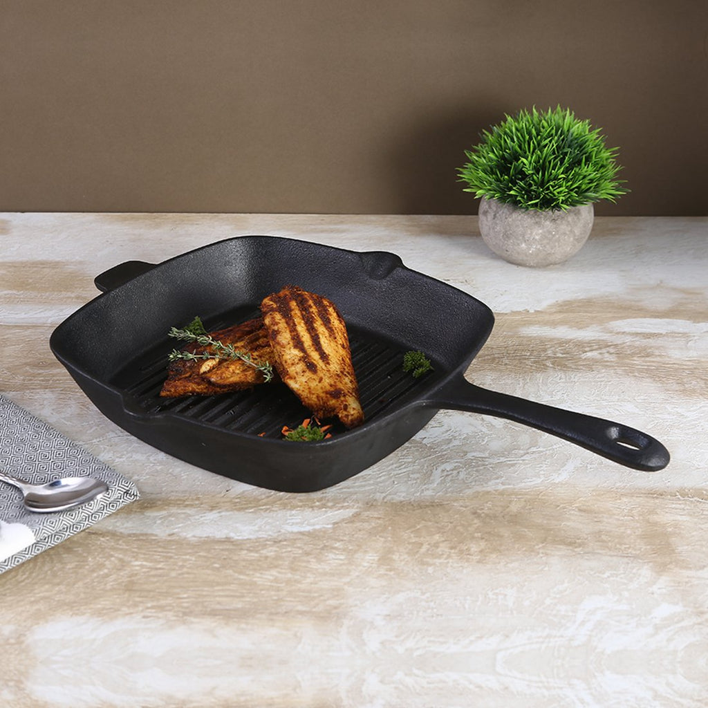 Forza Cast-Iron Fry Pan, Pre-Seasoned Cookware, Induction Friendly, 24cm, 3.8mm and Forza Cast-Iron Grill Pan, Pre-Seasoned Cookware, Induction Friendly, 26cm, 3.8mm