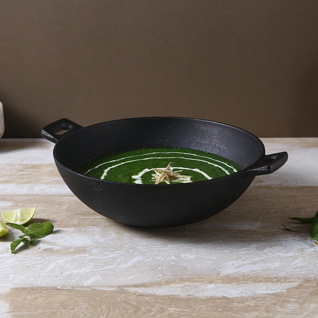 Forza Cast-iron Casserole With Lid, 25cm + Forza Cast-iron Dosa Tawa, 25cm+ Forza Cast-iron Kadhai, 24cm