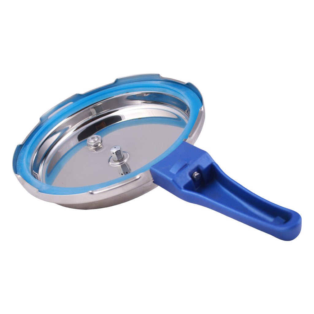 Nigella Induction Base 2.5L Stainless Steel Handi Pressure Cooker with Outer Lid, Blue Handle