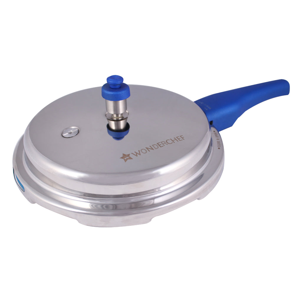Nigella Induction Base 5.5L Stainless Steel Handi Pressure Cooker with Outer Lid, Blue Handle