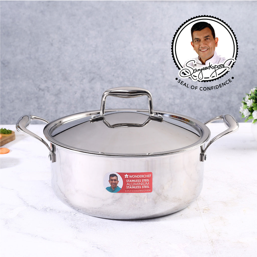 Nigella Tri-ply Stainless Steel 24 cm Casserole | 4.8 Litres | 2.6mm Thickness | Induction base | Compatible with all cooktops | Riveted Cool-Touch Handle | 10 Year Warranty