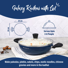 Load image into Gallery viewer, Galaxy Kadhai with Lid 24 cm, 2 litres, Midnight Blue, 2 Years Warranty
