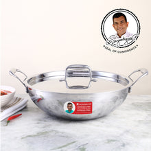 Load image into Gallery viewer, Nigella Tri-ply Stainless Steel 20 cm Kadhai with Lid | 1.5 Litres | 2.6mm Thickness | Kadhai with Induction base | Compatible with all cooktops | Riveted Cool-Touch Handle | 10 Year Warranty