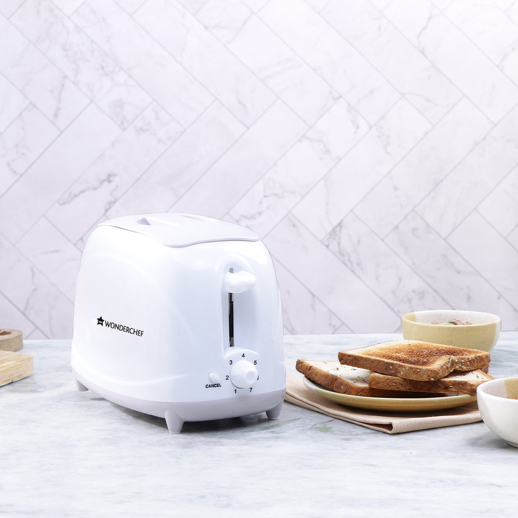 Ultima Pop-up Toaster with Lid Cover|700 Watt| 2 Bread Slice Automatic Pop-up Electric Toaster for Kitchen| 7- Level Browning Controls|Wide Bread Slots| Auto Shut Off|Mid Cycle Cancel Feature| Removable Crumb Tray| Easy to Clean| White| 2 Year Warranty