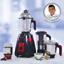 Load image into Gallery viewer, Platinum Mixer Grinder 750W with 4 Stainless Steel Jars And Anti-Rust Stainless Steel Blades, Ergonomic Handles, 5 Years Warranty On Motor,  Black &amp; Crimson