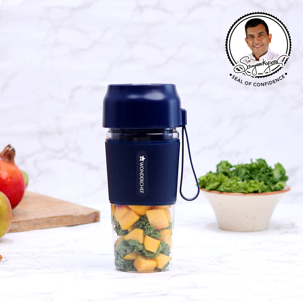 Nutri-Cup Portable Blender | USB Charging | Smoothie maker | SS Blades | Battery Operated Rechargeable Blender | 300ml | Compact Size | Blue