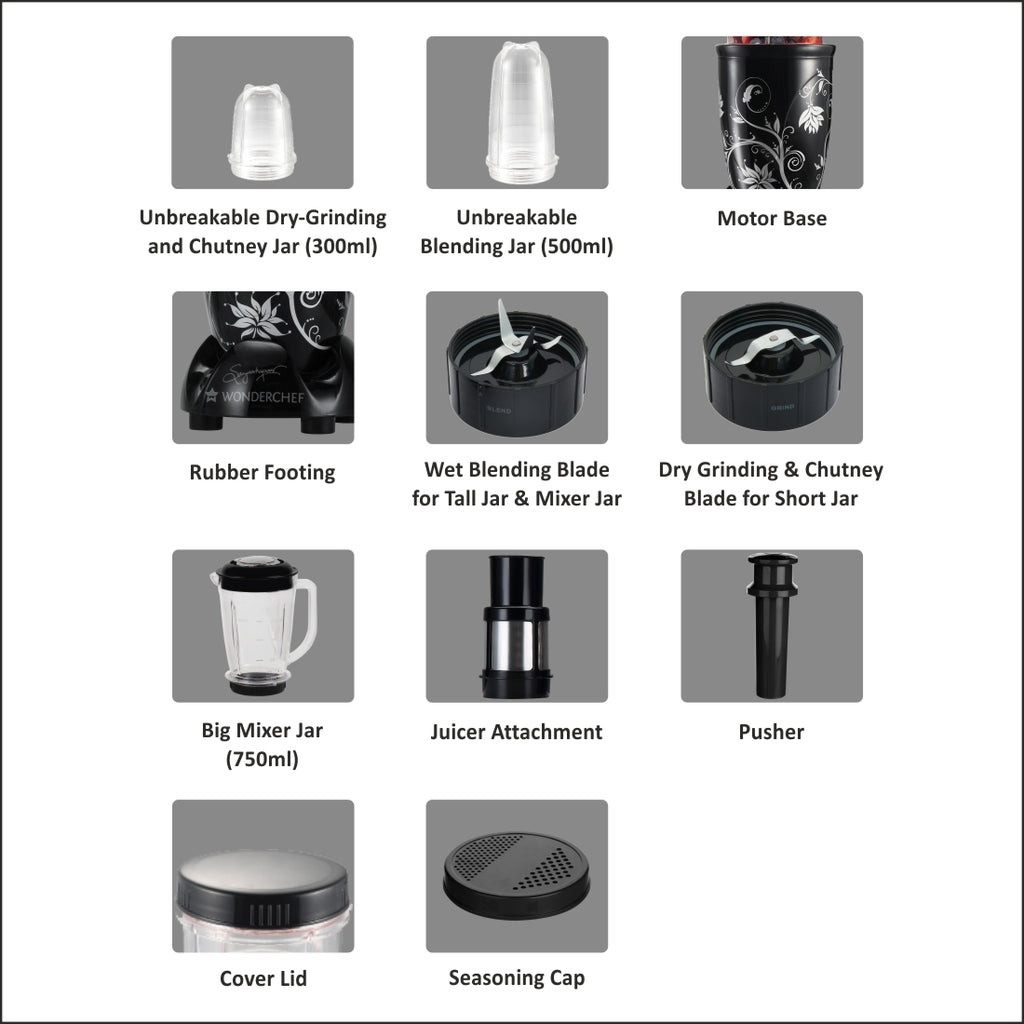 Nutri-blend, 400W, 22000 RPM Mixer-Grinder, Blender, SS Blades, 3 Unbreakable Jars With Juicer Attachment, 2 Years Warranty, Black, Online Recipe Book By Chef Sanjeev Kapoor