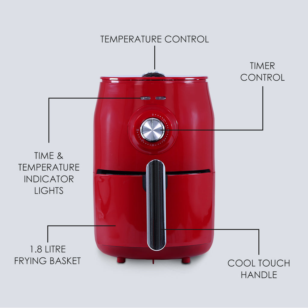 Crimson Edge Air Fryer for Home and Kitchen|1.8 Litres Non-stick Basket| Fry, Grill, Bake & Roast| Rapid Air Technology| Timer & Temperature Control| Auto Shut-Off| Healthy Cooking with 99% less Fat| Sleek & Compact| 1000 Wattage| Red |2 Year Warranty