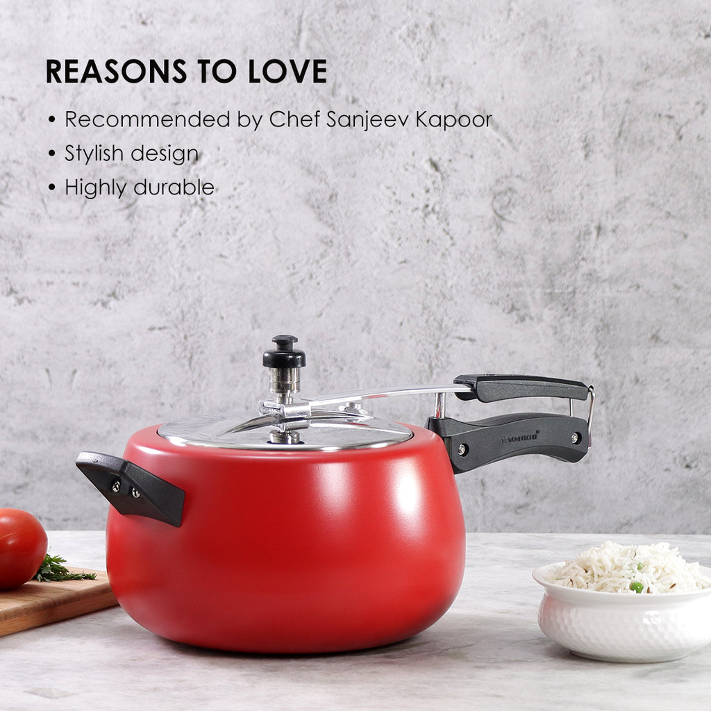 Regalia Induction Base 5L Pressure Cooker with Inner Lid, 2 Years Warranty, Red