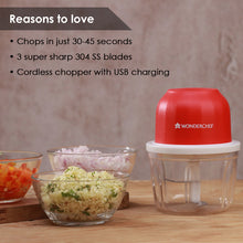 Load image into Gallery viewer, Zippy Rechargeable Wireless Electric Cordless Chopper, Stainless Steel Blades, One Touch Operation, 10 Seconds Chopping, Mincing Vegetable, Meat - 350 ML, 30 Watts, 1 Year Warranty