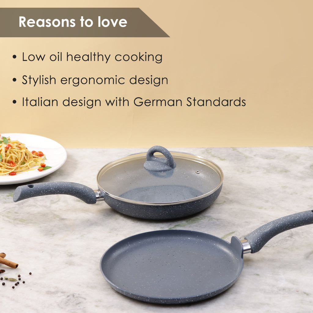 Granite 3 Pc Cookware Set with Lid, Non Stick, 2 Years Warranty