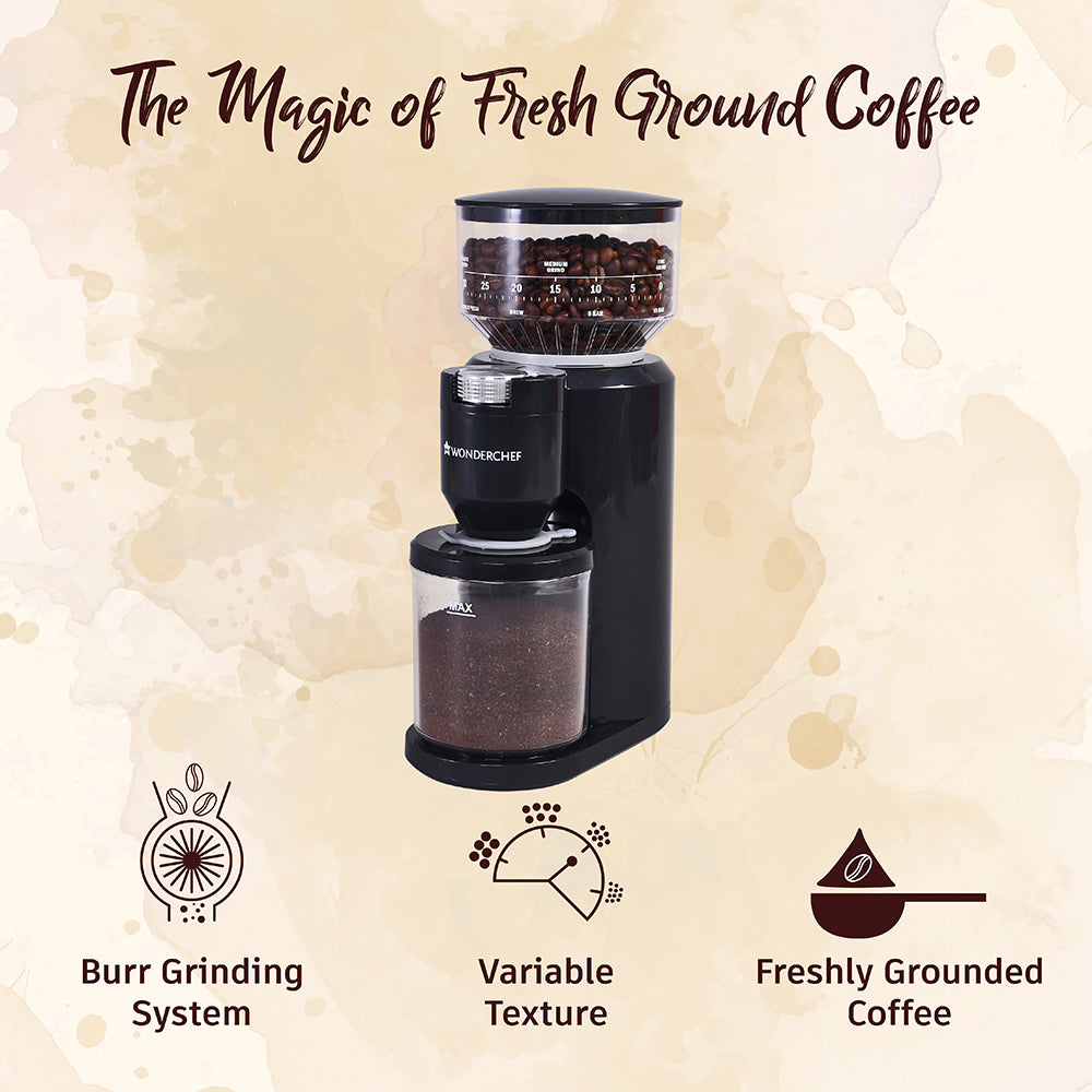 Regalia Electric Coffee Grinder | Burr Grinder | 31 Grinding Settings | Set Variable Coffee Texture, Fine, Medium, Coarse | Grind Beans for Espresso, Lungo, Americano, Cappuccino, Brew, French Press | Perfect Gifting Option | 2 Year Warranty