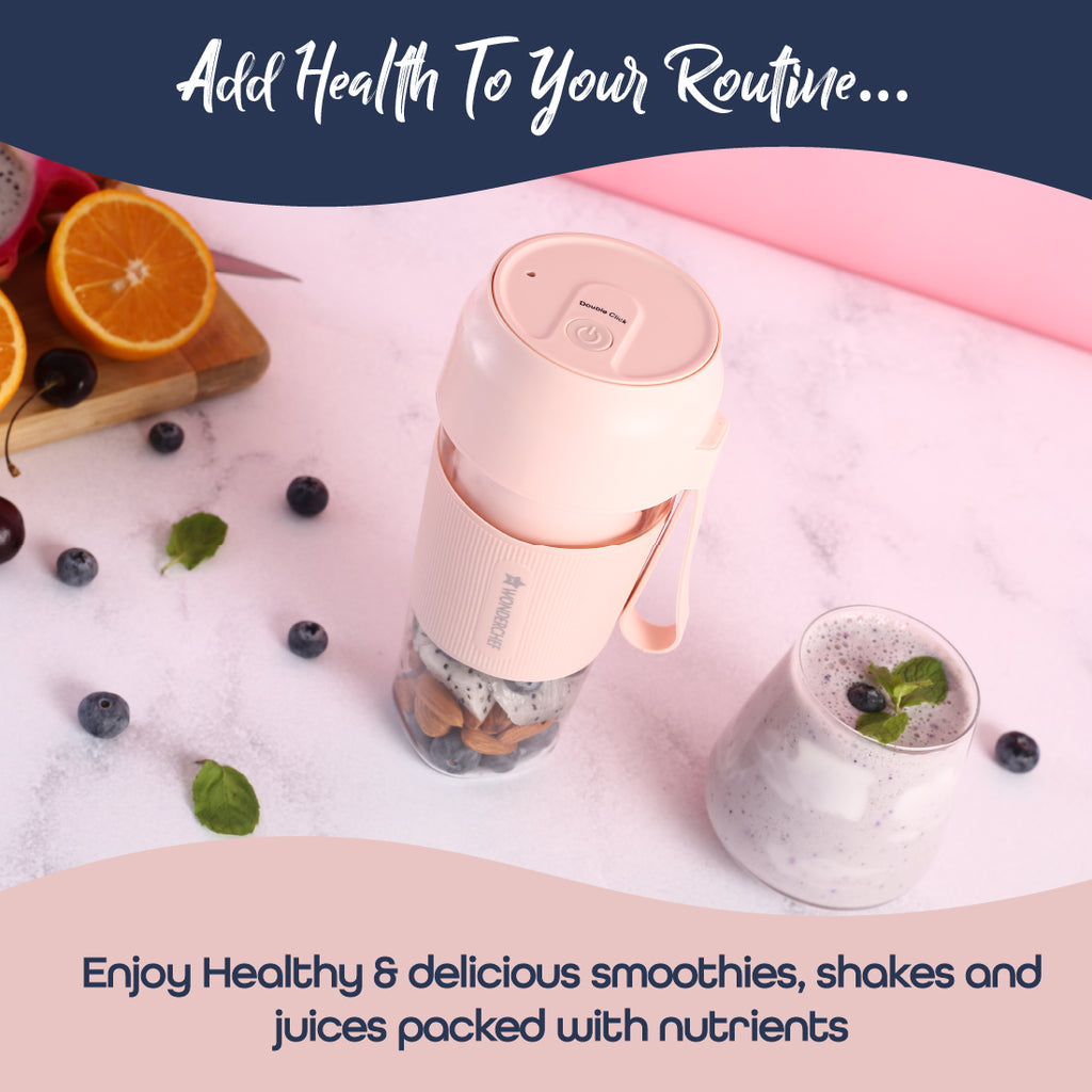 Wonderchef Nutri-Cup Portable Rechargeable Blender - USB Charging, Smoothie Maker, Pink 300 ml