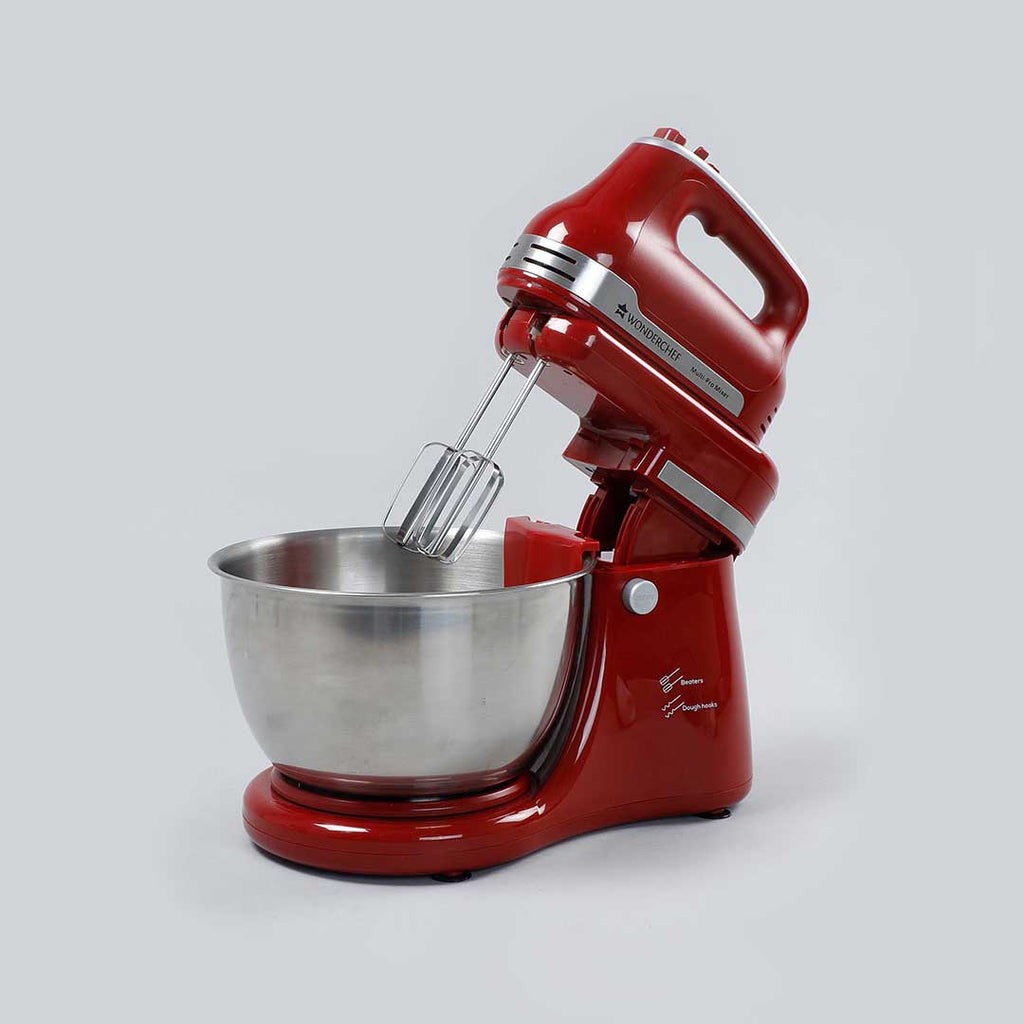 Crimson Revo Stand Mixer and Beater with 5 Speed Settings | Rotating Head Technology | 4.5L SS Bowl | 300 Watt Powerful Copper Motor | Mixing Beater, Dough Hook Attachments & Spatula | Ideal for Home Cooks & Professional Bakers |  2 Year Warranty | Red