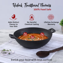 Load image into Gallery viewer, Forza 24 cm Cast-iron Kadhai with lid combo, Pre-Seasoned Cookware, Induction Friendly, 1.9L, 3.8 mm